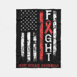 Heart Disease Warrior Us Flag Fleece Blanket