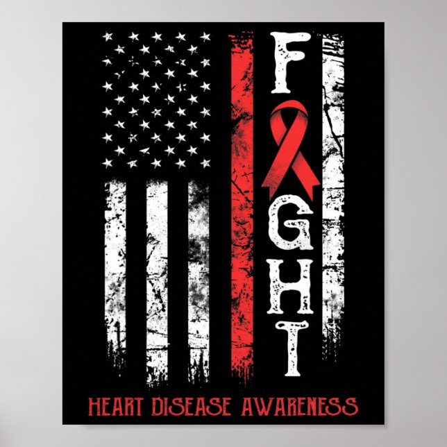 Heart Disease Warrior Us Flag  Poster (Front)