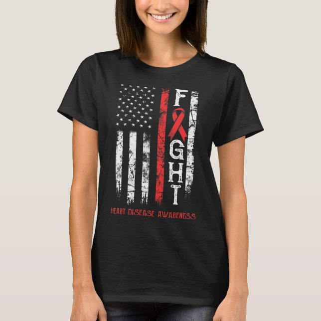 Heart Disease Warrior Us Flag  T-Shirt (Front)