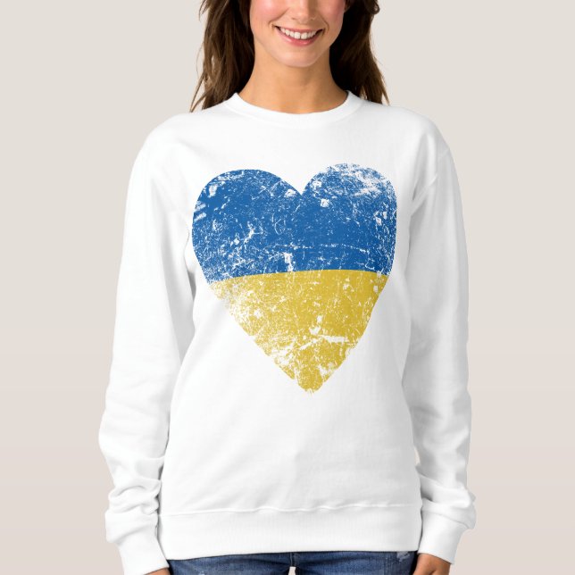 Heart Distressed Ukraine Flag, Country Pride Sweatshirt (Front)