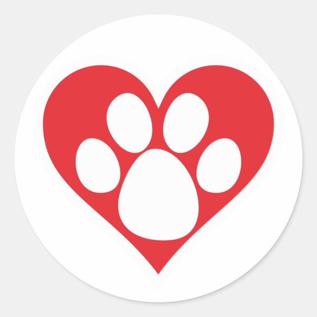Heart Dog Paw (Dark) Classic Round Sticker (Front)