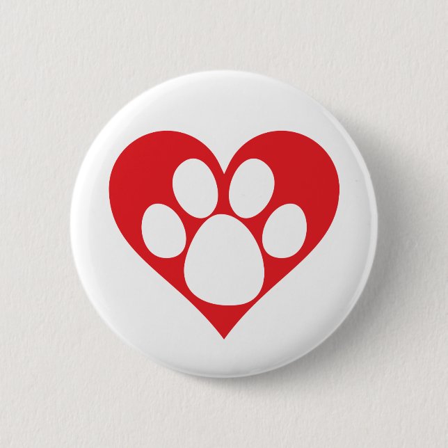 Heart Dog Paw Pinback Button (Front)