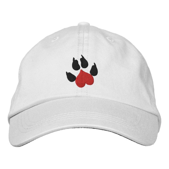 Heart Dog Paw Print Embroidered Baseball Cap (Front)