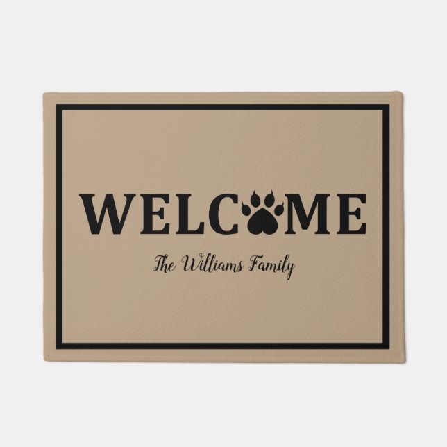 Heart Dog Paw Print - WELCOME- Personalized Doormat (Front)