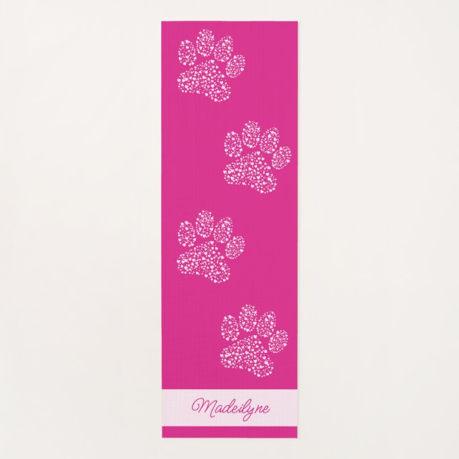 Heart dog paw prints Personalized Hot Pink  Yoga Mat (Front)