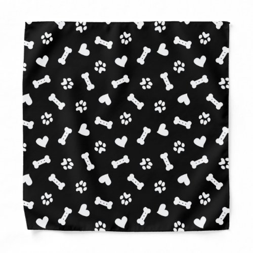 Heart Dog Paws And Bone Black Tote Bag Bandana