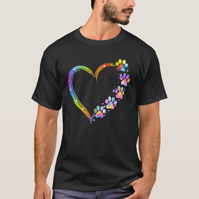 Heart Dog Paws Dog Lover Pawprints Dog Mom Dog Dad T-Shirt (Front)