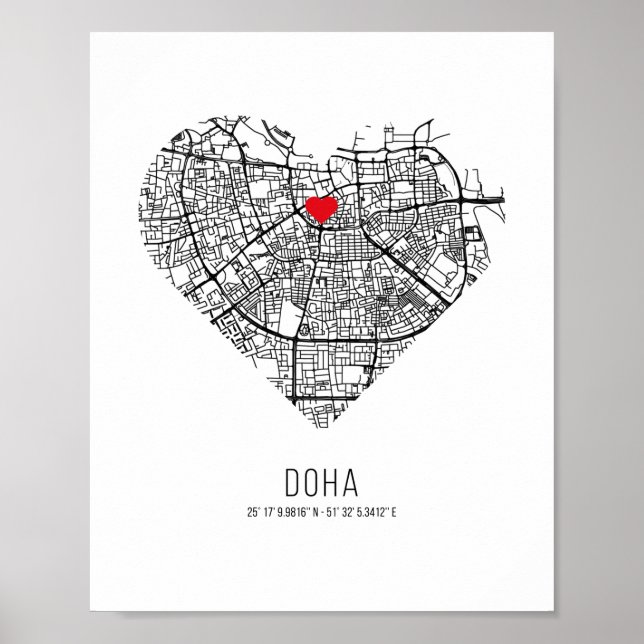 Heart Doha City Map (Qatar) Poster (Front)