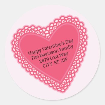 Heart Doily Valentine's Day Classic Round Sticker by ZazzleHolidays at Zazzle