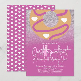 Heart Donuts Faux Glitter Valentines Day Invitation