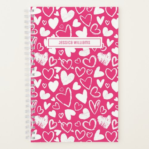 Heart Doodle and Love Pattern Cute Pink Notebook