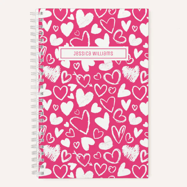 Heart Doodle and Love Pattern Cute Pink Notebook | Zazzle