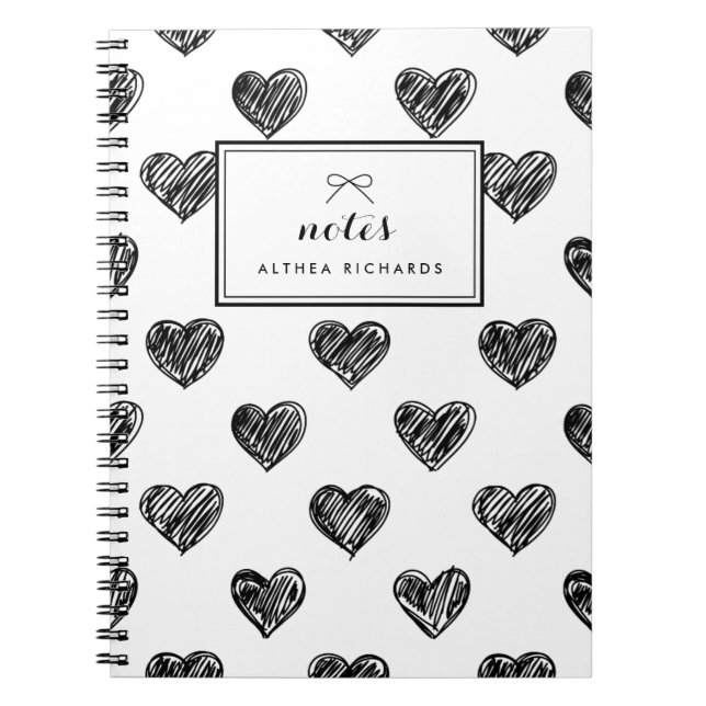 Heart Doodles Pattern Personalized Notebook (Front)