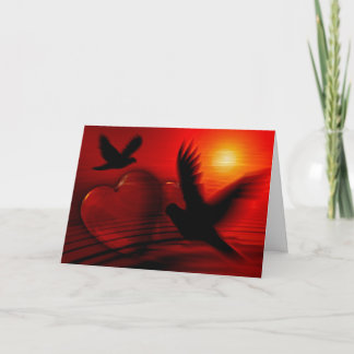 Heart, Doves and Sunset Holiday Card