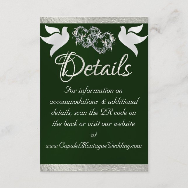 Heart & Doves, QR Code - Emerald/Silver Enclosure Card (Front)
