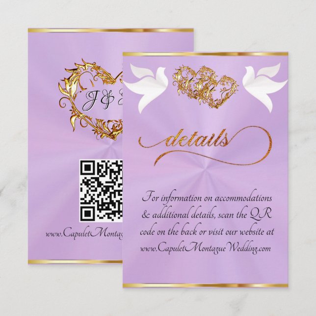 Heart & Doves, QR Code - Lavender/Gold Enclosure Card (Front/Back)