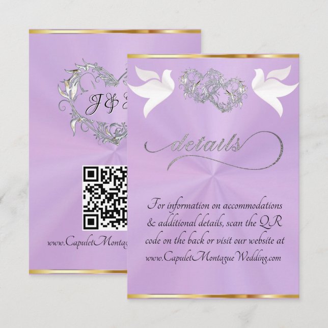 Heart & Doves, QR Code - Lavender/Silver Enclosure Card (Front/Back)