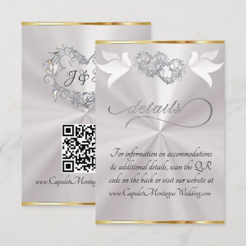 Heart & Doves, QR Code - White Pearl/Silver Enclosure Card