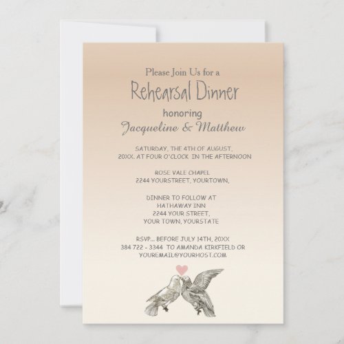 Heart Doves Rose Pink Floral Rehearsal Dinner Invitation