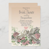 Heart Doves Rose Pink Romance Bridal Shower Invitation (Front/Back)
