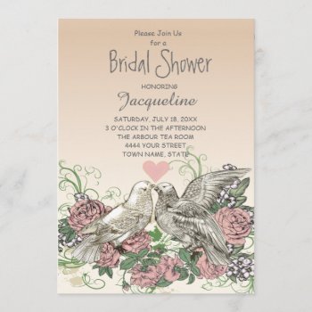 Heart Doves Rose Pink Romance Bridal Shower Invitation by SpiceTree_Weddings at Zazzle