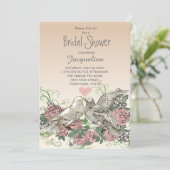 Heart Doves Rose Pink Romance Bridal Shower Invitation (Standing Front)
