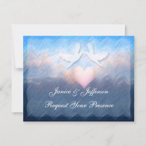 Heart Doves Sky Sea Wedding Invitation