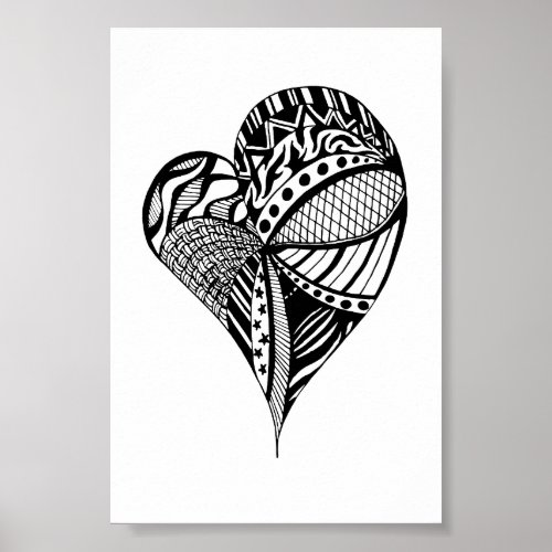 Heart Drawing  Sketch of a Heart with Patterns Poster