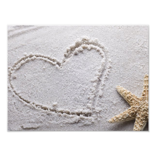 Heart Drawn in Sand at Beach w Starfish Template Photo Print (Front)