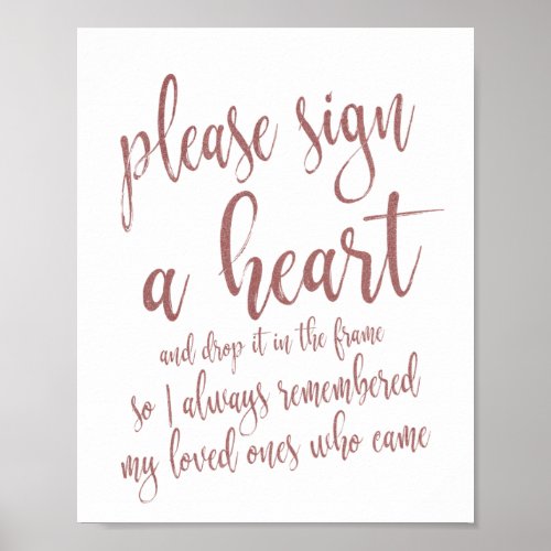 Heart Drop Guest Book Rose Gold Glitter 8x10 Sign