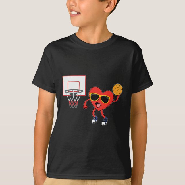 Heart Dunk Basketball Player Valentines Day Love S T-Shirt (Front)