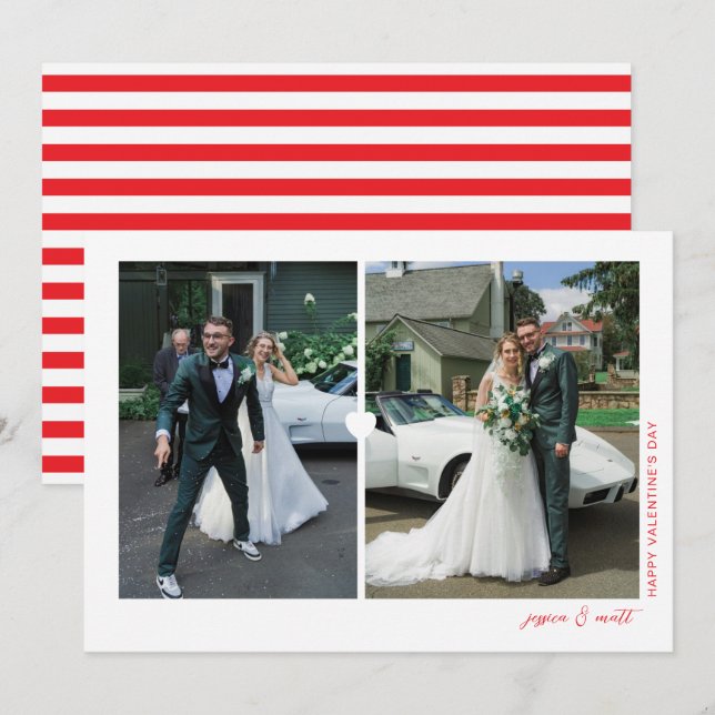 Heart Duo White Valentine's day Photo card (Front/Back)