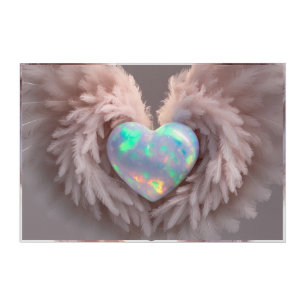 *~*  Heart Dusty Rose Angel Wings AP78 Opal Acrylic Print