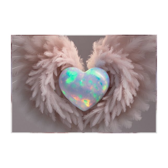 *~*  Heart Dusty Rose Angel Wings AP78 Opal Acrylic Print (Front)