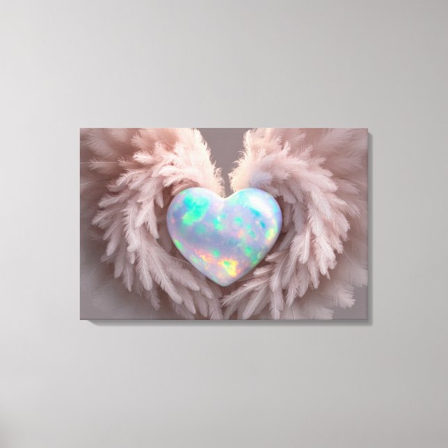 *~*  Heart Dusty Rose Angel Wings AP78 Opal Canvas Print (Front)