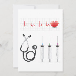 Heart ECG Monitor with Stethoscope and Syringes Invitation