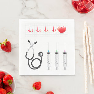 Heart ECG Monitor with Stethoscope and Syringes Napkins