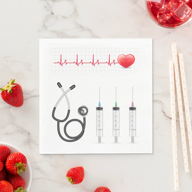 Heart ECG Monitor with Stethoscope and Syringes Napkins (Creator Uploaded)