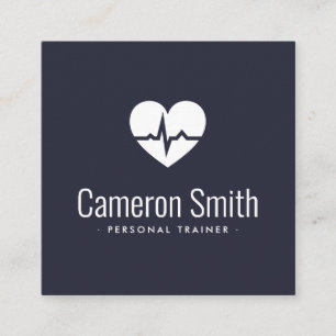 Heart ECG wave fitness personal trainer dark Square Business Card