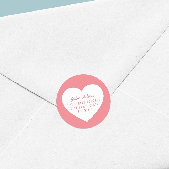 Heart Editable Background Color Home Address Classic Round Sticker (Creator Uploaded)