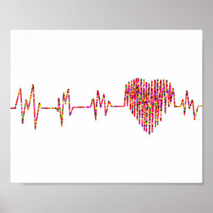 Heart & EKG; Colorful Poster