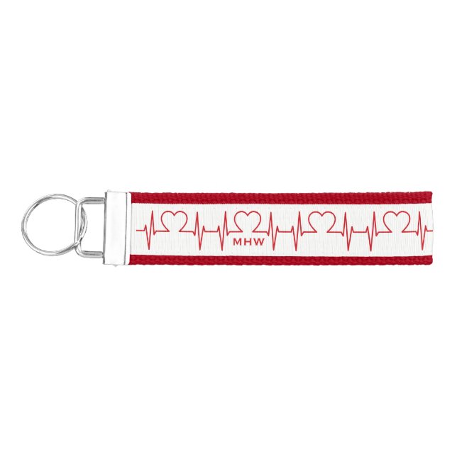 Heart EKG custom monogram wrist key chains (Keys on Left)