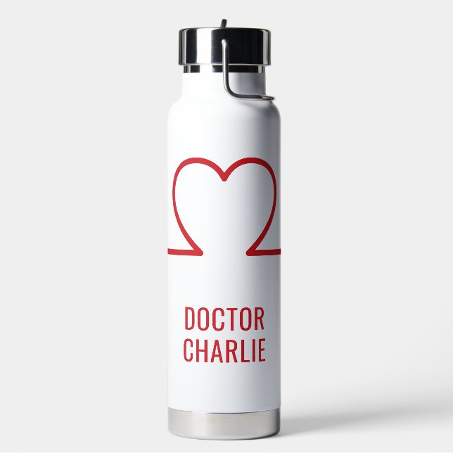 Heart EKG custom name & color Water Bottle (Left)