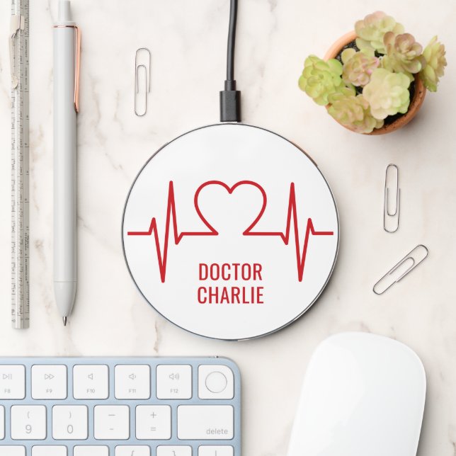 Heart EKG custom name & color Wireless Charger (Desk)