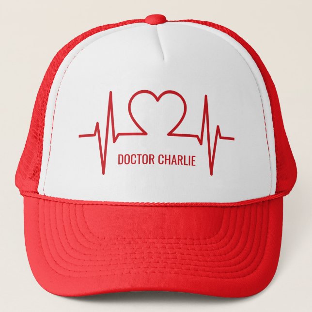 Heart EKG custom name & occupation hats (Front)