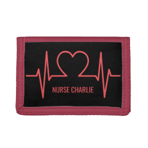 Heart EKG custom name & occupation wallets