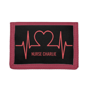 Heart EKG custom name & occupation wallets