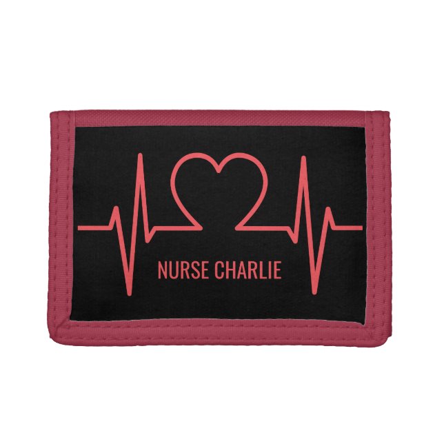 Heart EKG custom name & occupation wallets (Front)