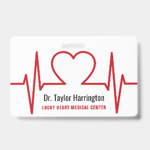 Heart EKG custom text & photo medical badges