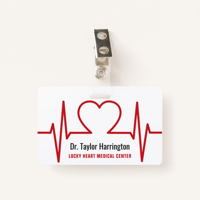 Heart EKG custom text & photo medical badges (Front with Clip)